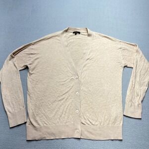 Quince Organic Cotton Cashmere Blend V-Neck Cardigan Sweater Tan Beige Medium